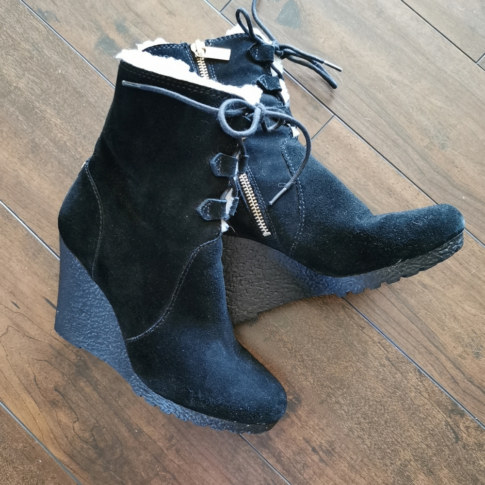 Michael Kors Black Suede Wedge Ankle Boots Size 6